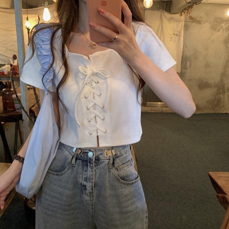 White T-shirt Women's Design Niche Short Sleeve - WOMONA.COM