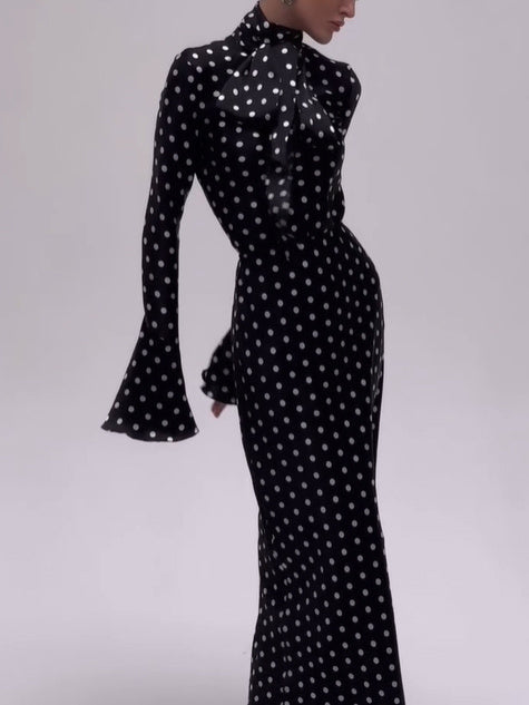 Black Polka-Dot Strappy Bell-Sleeve Dress – product image 1