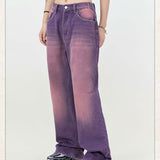 Street Washed Distressed Leg White Purple Color Jeans For Women - WOMONA.COM