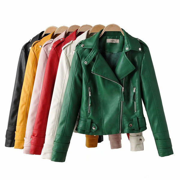 Short PU motorcycle leather jacket - WOMONA.COM