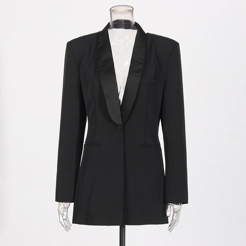 Dignified Hollow Backless Design Solid Color Suit Coat