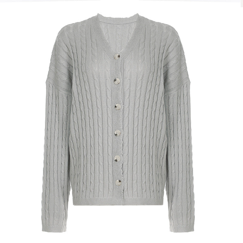 Women's Button-Front Cable-Knit Cardigan, Gray - product view 4