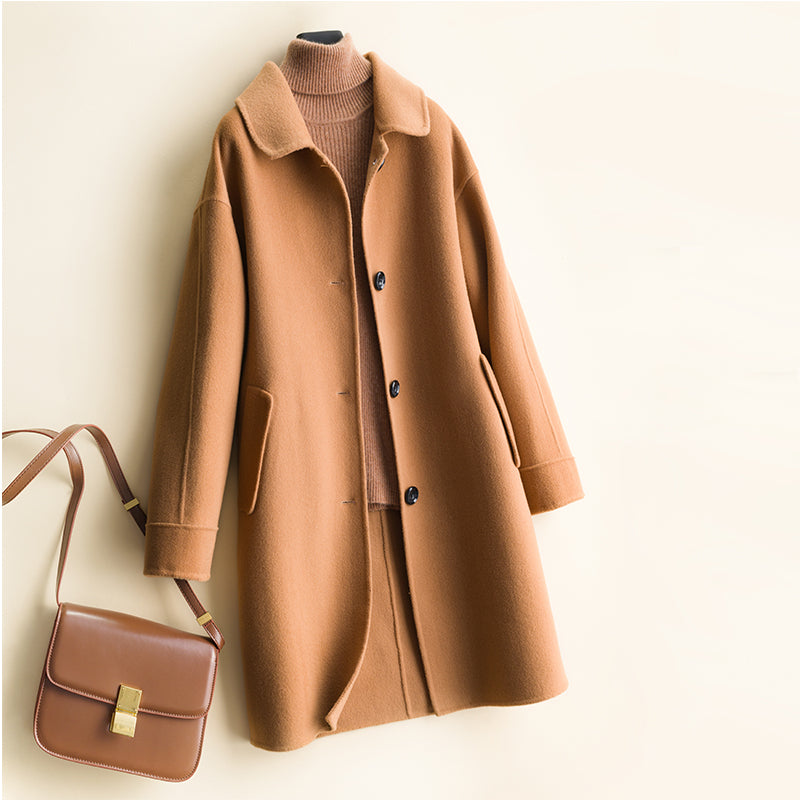 Mid-length women's woolen coat trench coat - WOMONA.COM