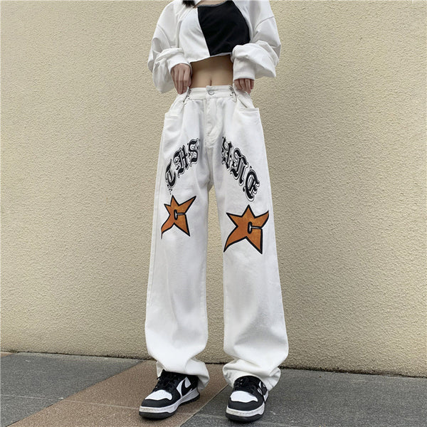 Retro Love Gothic Printed Jeans For Women - WOMONA.COM