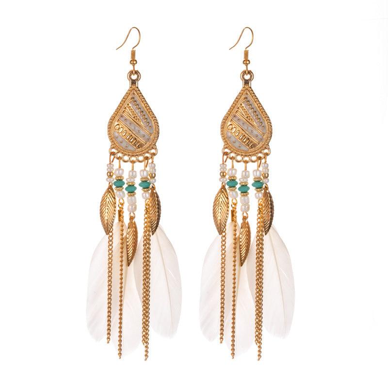 Feather and pearl earrings - WOMONA.COM