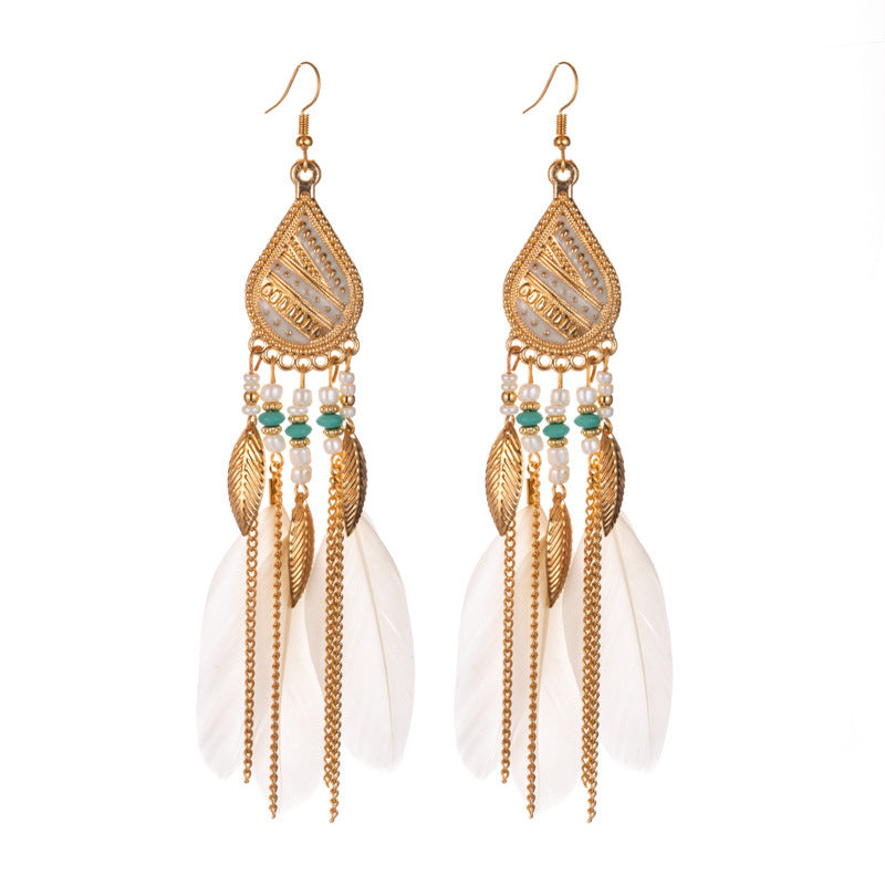 Feather and pearl earrings - WOMONA.COM