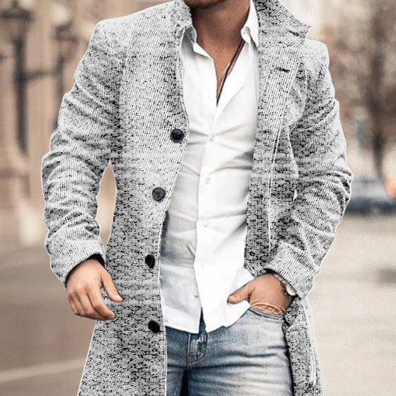 New Men's Woolen Stand Collar Medium Long Pocket Casual Coat - WOMONA.COM