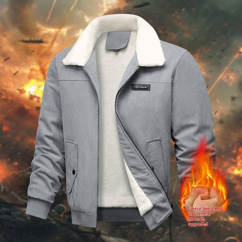 Men's extra-thick fleece-lined work jacket in gray, black, khaki and army green – photo 1 of 5