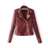 Women's leather jacket with rivet locomotive - WOMONA.COM