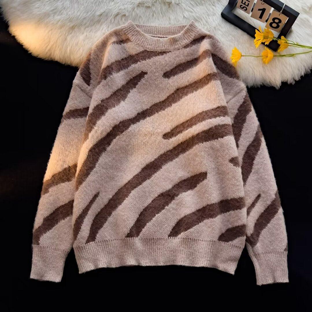 American Zebra Pattern Irregular Sweater - WOMONA.COM