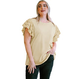 Camisa informal de manga corta con encaje calado para mujer