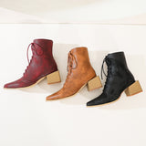 Thick Heel Pointed Toe Zipper Short Boots Women - WOMONA.COM