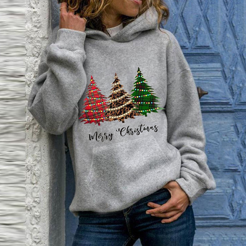 Christmas tree hooded sweater large size loose top - WOMONA.COM