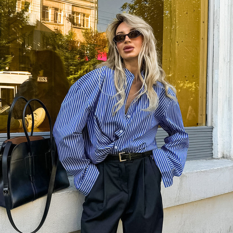 Camisa de rayas azules estilo francés Diseño Sense Niche