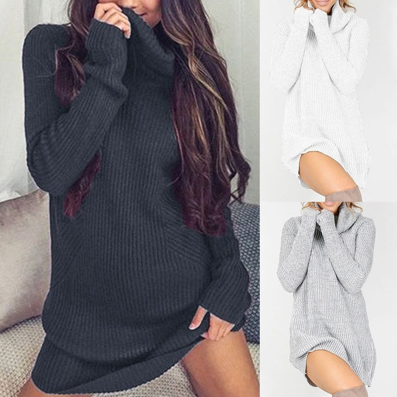 NEW Winter sweaters women turtlene shirt knit dress - WOMONA.COM