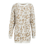 Loose leopard print sweaters with long sleeves - WOMONA.COM