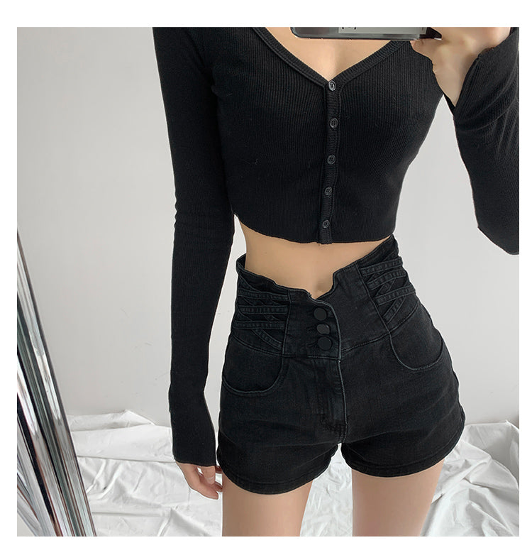 Waist Tummy Denim Shorts Women - WOMONA.COM