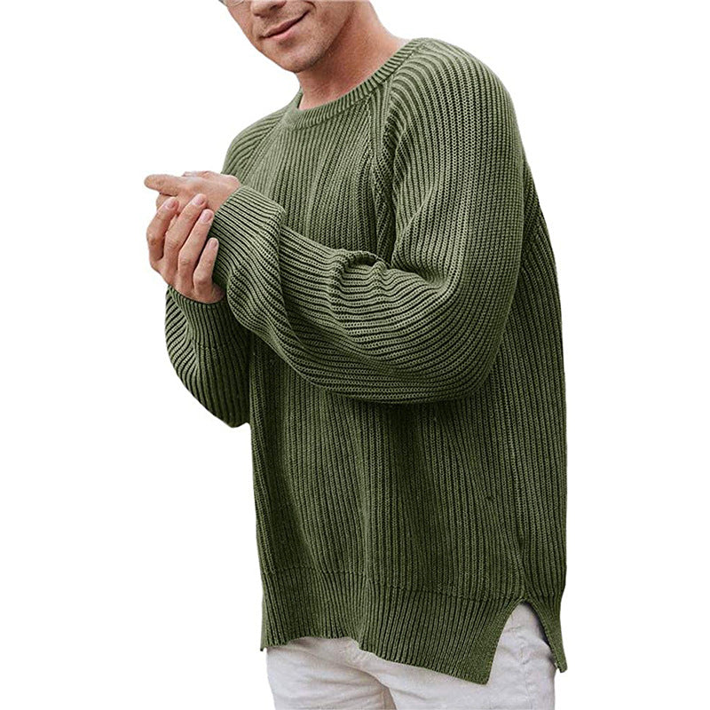 Men's Wool-Blend Ribbed Crew-Neck Sweater, Army Green - product view 1
