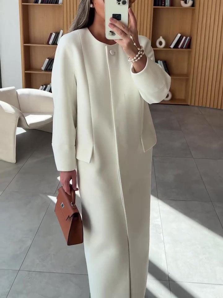 Round Neck Long Sleeve Single Breasted Coat - WOMONA.COM