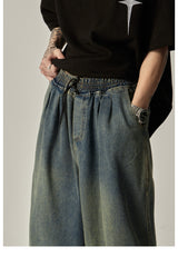 High Street Retro Washed Distressed Wide-leg Jeans - WOMONA.COM