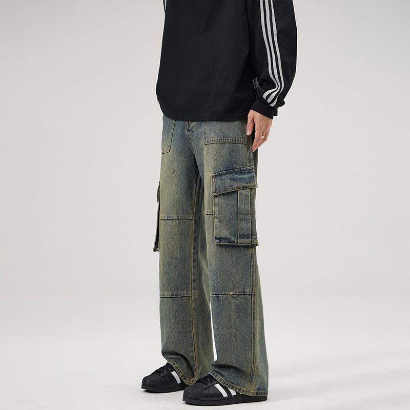 Men's American-style Retro Multi-pocket Loose Jeansa - WOMONA.COM