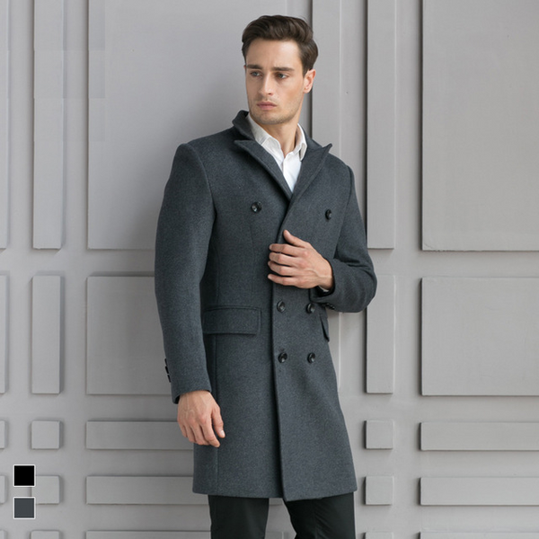 Men's woolen coat slim fit trench coat - WOMONA.COM