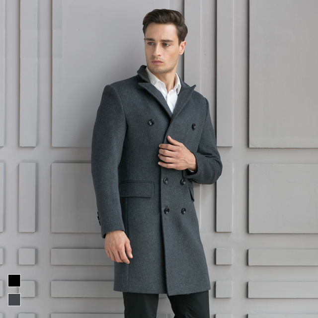 Men's woolen coat slim fit trench coat - WOMONA.COM