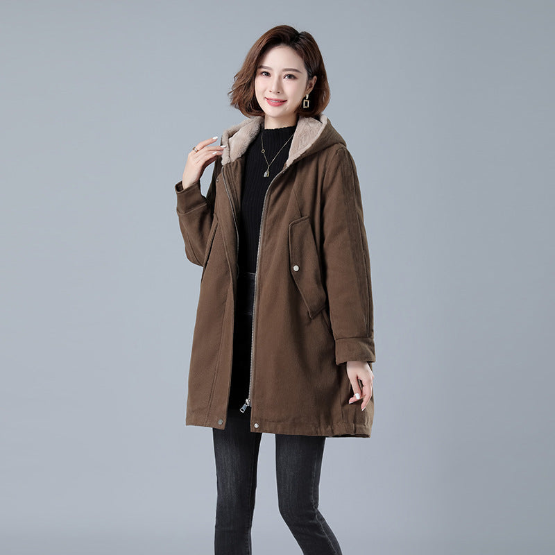 Fleece-lined Thick Hooded Parka - WOMONA.COM