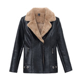 Short Fur Plus Velvet Warm Leather Jacket - WOMONA.COM