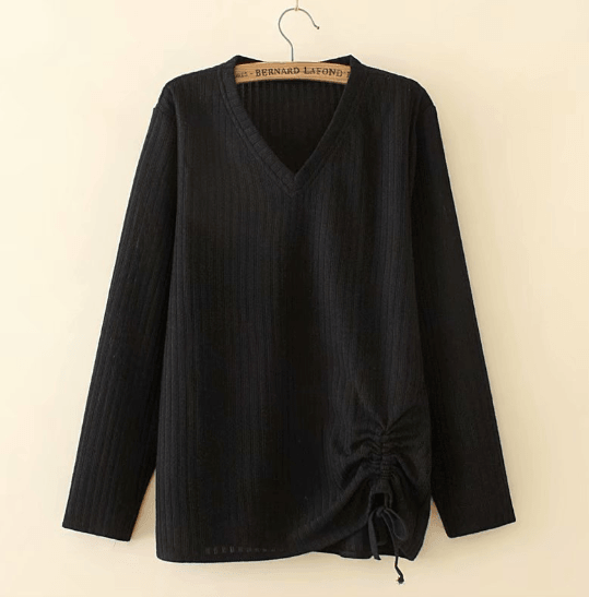 knitted elastic women V-neck loose blouse - WOMONA.COM