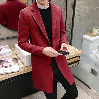 Men's woolen coat slim and handsome long trench coat - WOMONA.COM