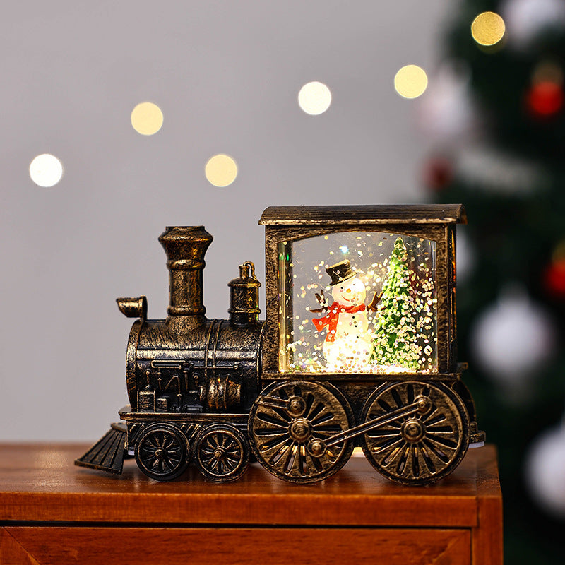 Lámpara de noche pequeña con decoración de tren para regalo de Navidad