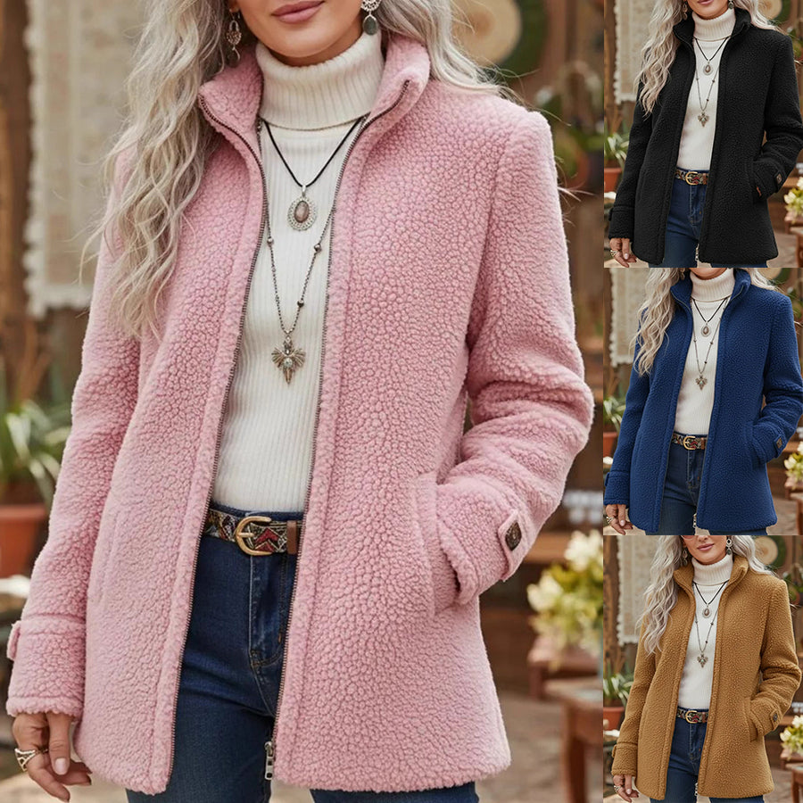 Women's relaxed stand-collar zip-up jacket