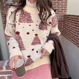 Red Christmas Tree Jacquard Warm Sweater Women - WOMONA.COM