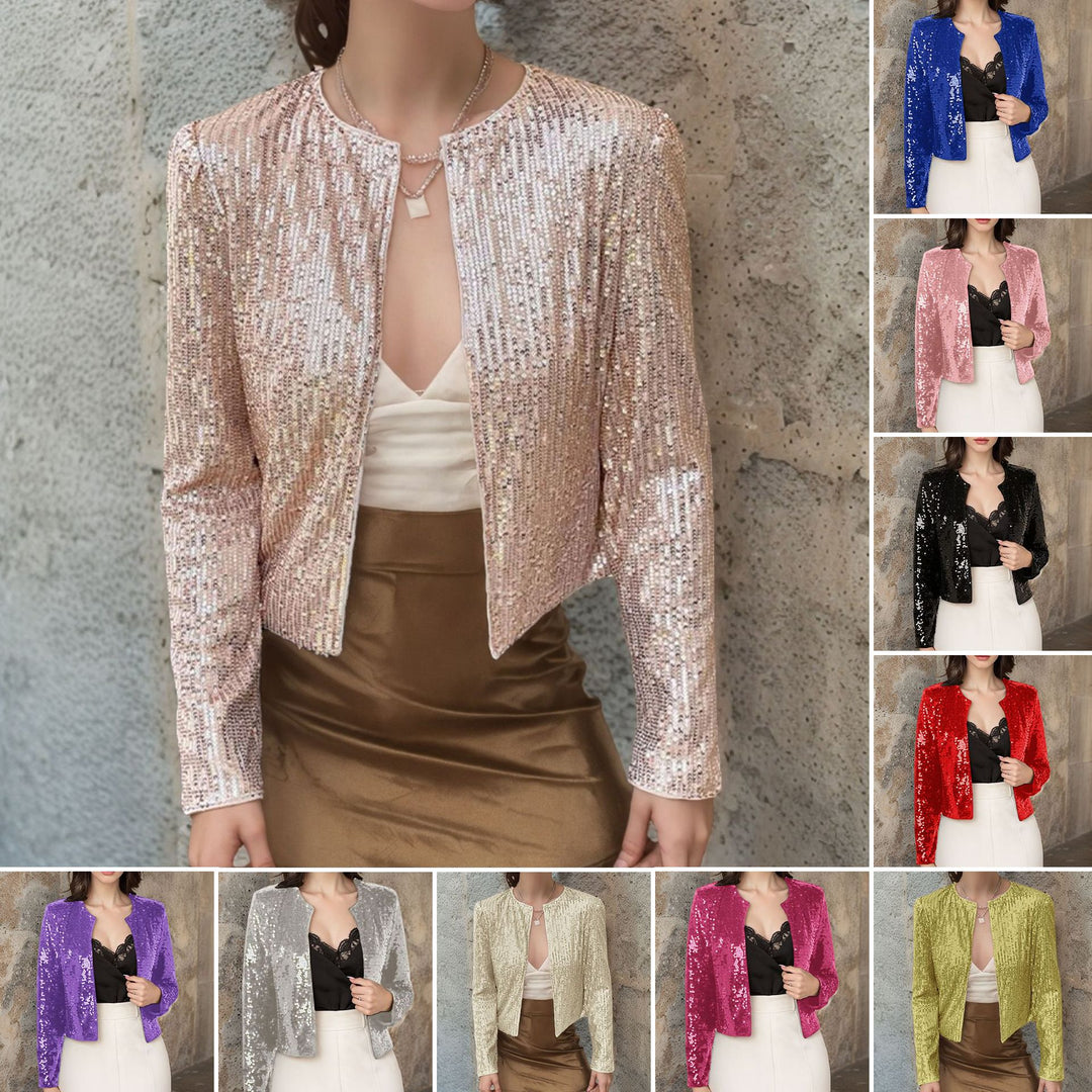 Women's crew-neck sequin jacket
