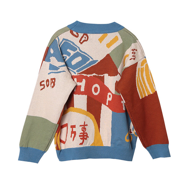 Japanese Retro All Things House Illustration Sweater - WOMONA.COM