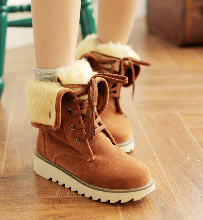 Frosted fur boots snow boots Lace Up Boots - WOMONA.COM