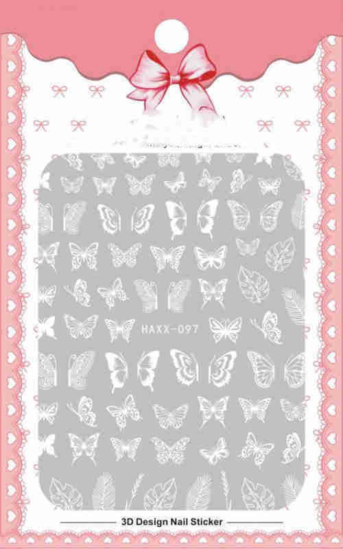 Black Butterfly Nails Stickers Decals White Flower Adhesive Manicure - WOMONA.COM