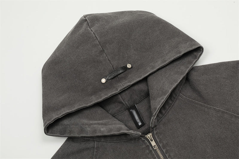 Workwear Washed And Worn Hooded Jacket Men