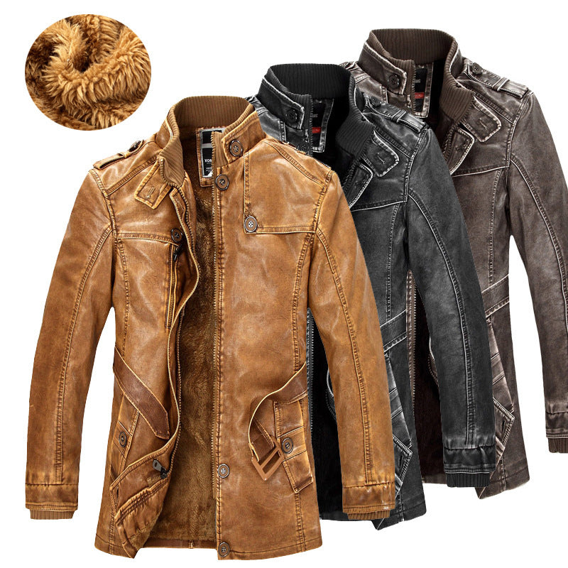 Men's deep coffee cowhide leather coat