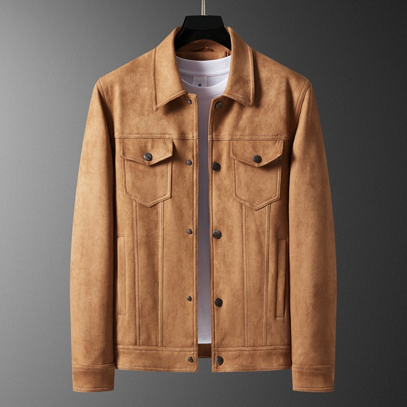 Men's Suede-Look Chest-Pocket Shirt Jacket, Brown - product view 1