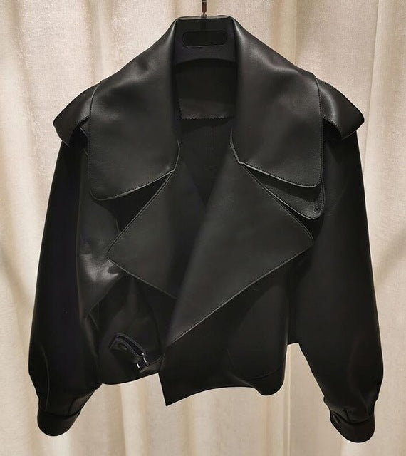 Women's Cropped Faux-Leather Biker Jacket, Black - product view 11