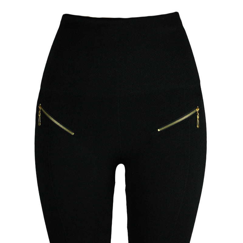 High-waisted Tight Pants Tummy Control Zipper Leggings - WOMONA.COM