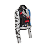 Graffiti Print Coat Short Coat Slim Leather Motorcycle Leather Jacket - WOMONA.COM