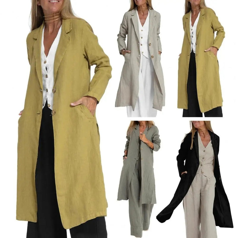 Casual Cotton Linen Suit Collar Pocket Trench Coat