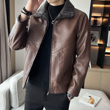 Hong Kong Style Velvet Padded Plus Size Men's Leather Jackets - WOMONA.COM