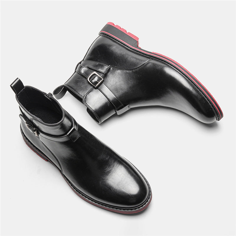 Bright Black Men Fashion Boots With Red Background - WOMONA.COM