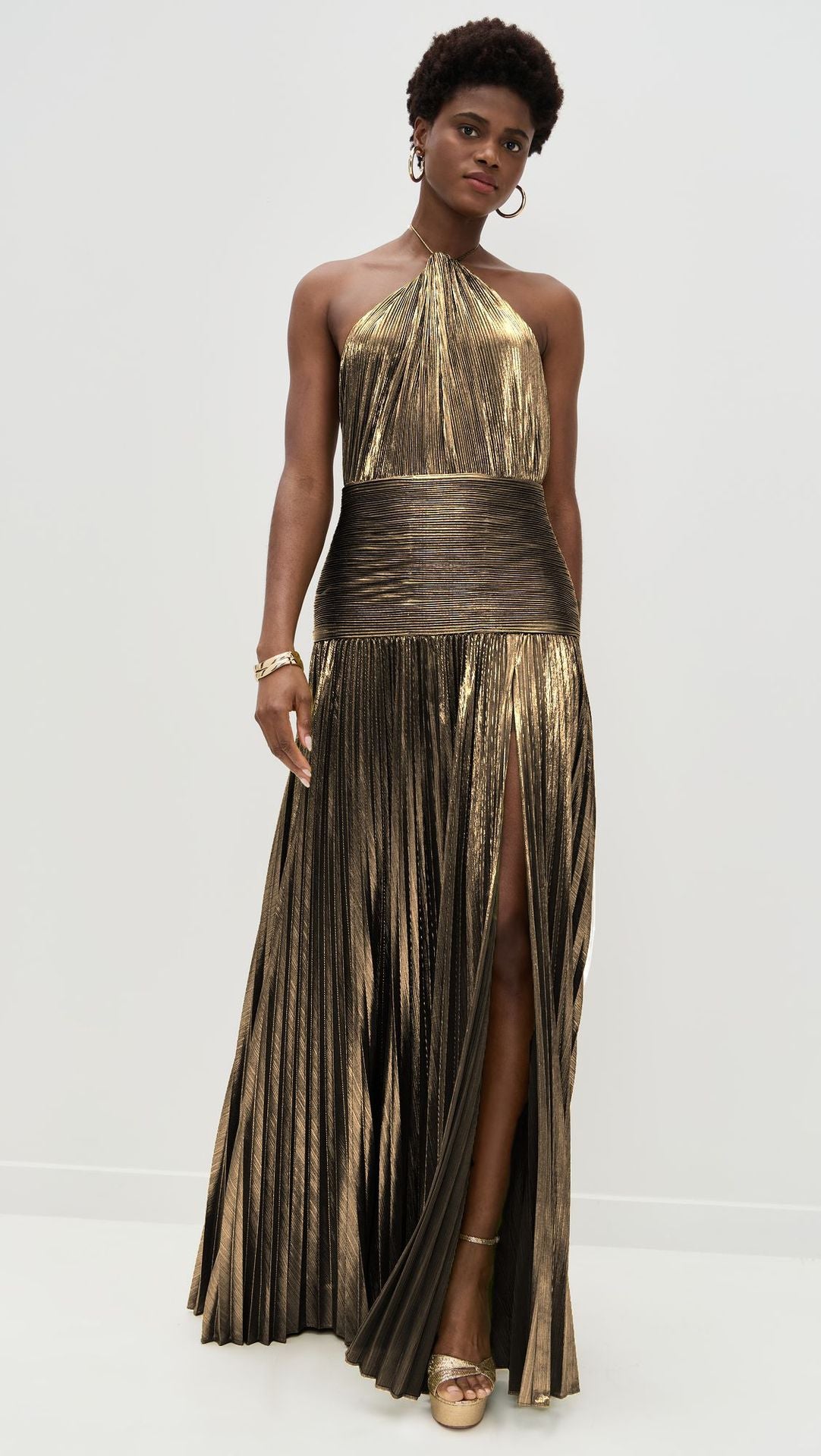 Women's pleated halter slit maxi dress – product image 9