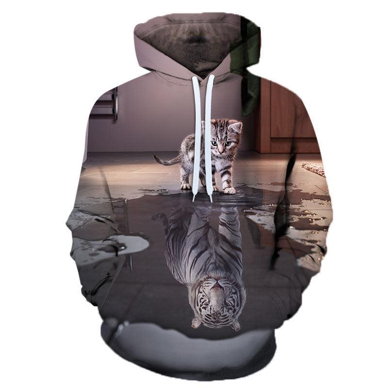 Star Couple Cat 3D Sweater Casual Round Neck Hoodie - WOMONA.COM