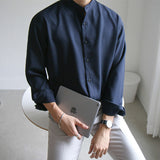 Men's Stand-Up Collar Shirt Long Sleeve Korean Trend - WOMONA.COM